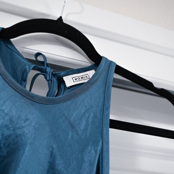 Nomia Size 4 Racerback Bias Dress Asymmetric Hem Halter in Lagoon Blue - Picture 6 of 11